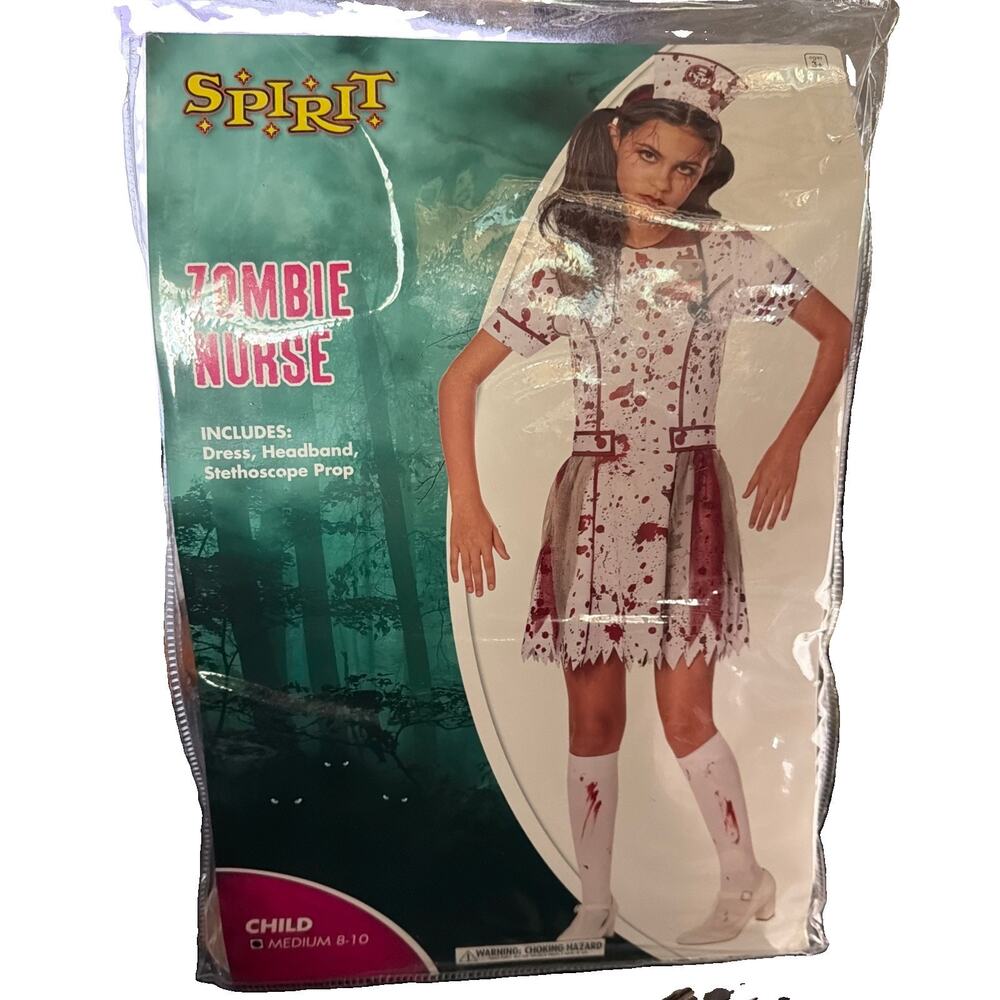 Kids Zombie Nurse Costume Bloody Nurse Outfit-Undead Nurse Costume- Child 8-10
